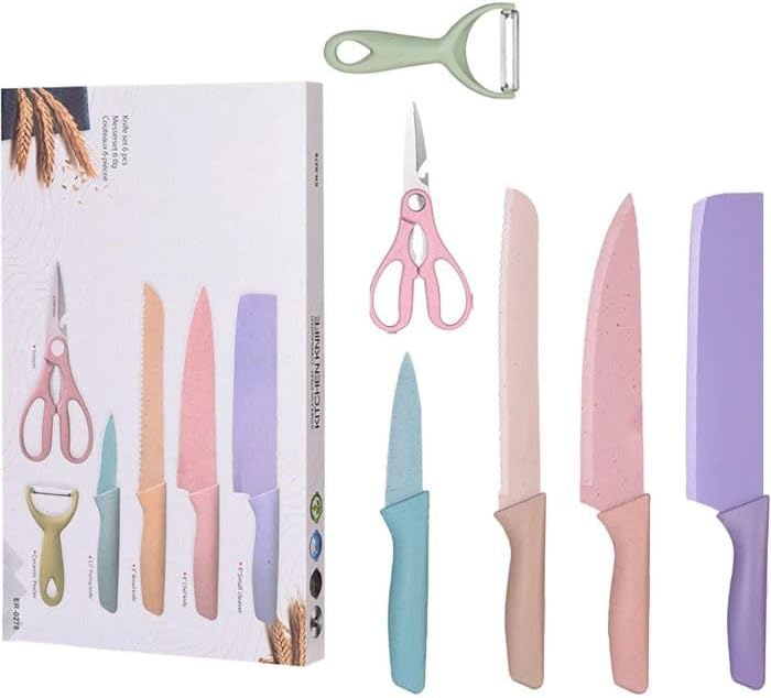 Set di Coltelli da Cucina Colorati con Confezione Regalo - Lame Antiaderenti in Acciaio Inossidabile di Alta Qualità