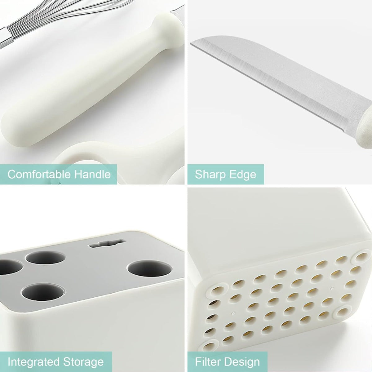 Set di utensili da cucina, forbici da cucina, pelapatate, pelaverdure, frusta, sbattiuova, coltello da cucina apribottiglie utensili da cucina con base 5 pezzi