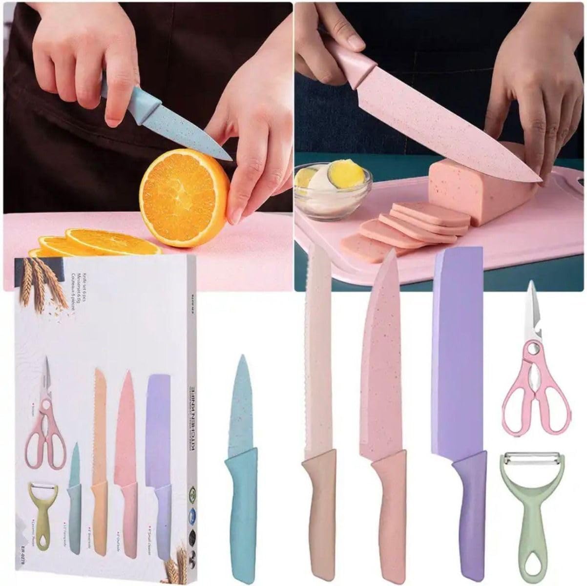 Set di Coltelli da Cucina Colorati con Confezione Regalo - Lame Antiaderenti in Acciaio Inossidabile di Alta Qualità