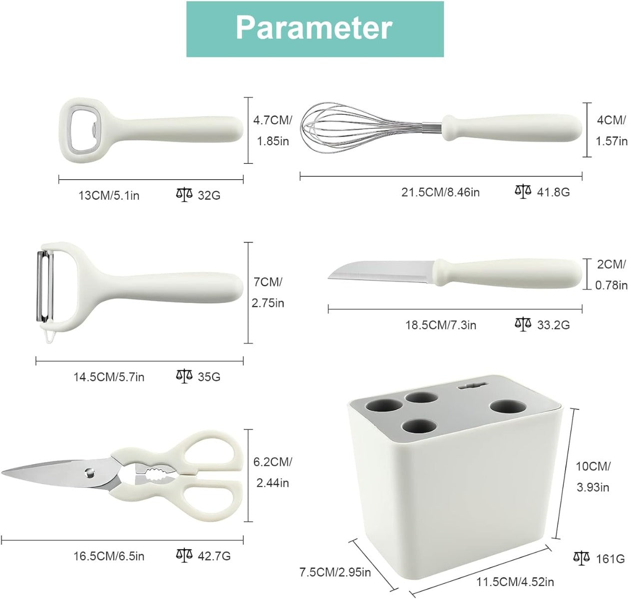 Set di utensili da cucina, forbici da cucina, pelapatate, pelaverdure, frusta, sbattiuova, coltello da cucina apribottiglie utensili da cucina con base 5 pezzi