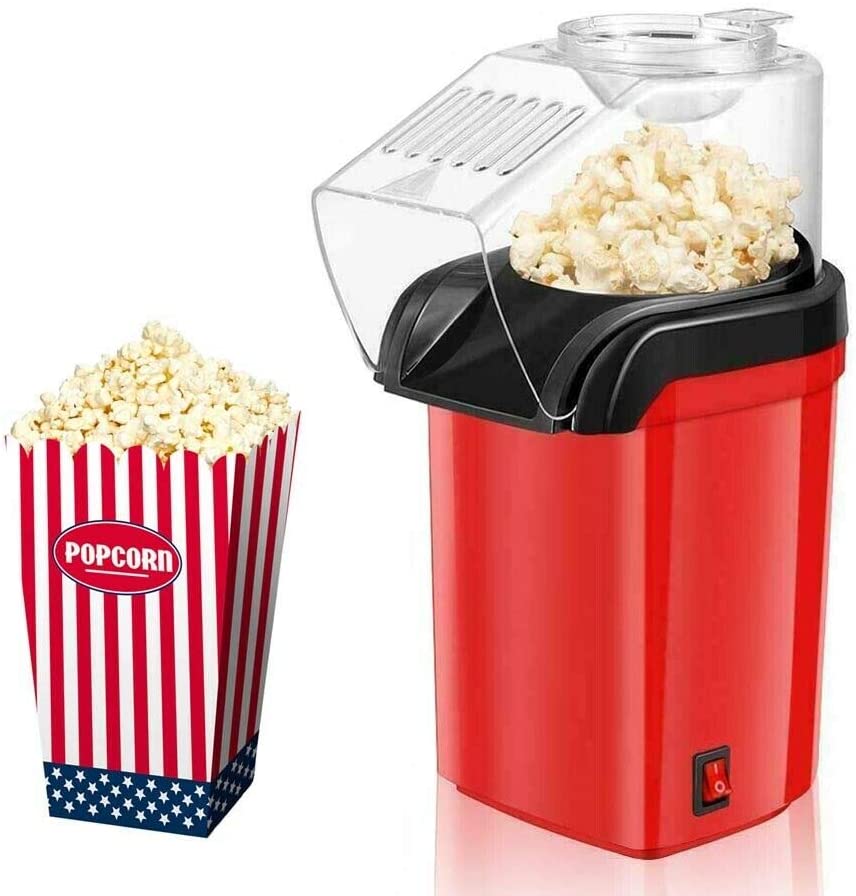 Macchina pop corn potenza 1200w senza olio feste party bambini coperchio rimovibile