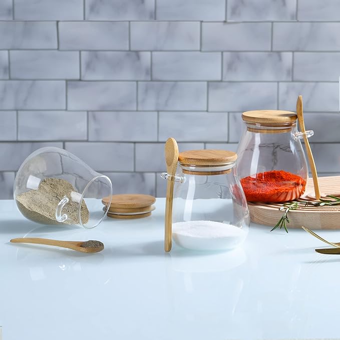 2 BARATTOLI VETRO CON CUCCHIAINO